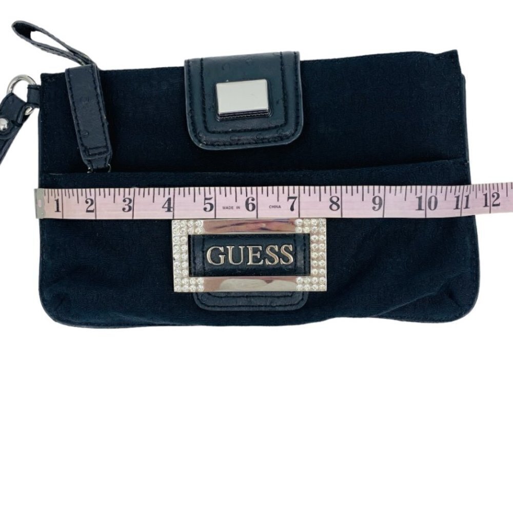 Guess Black Monogram Canvas Large Wristlet Clutch Bag - Picture 6 of 11